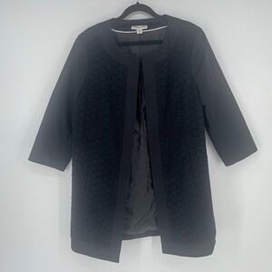 Coldwater Creek Open Front Crochet Lace Long Line Jacket Black size 14